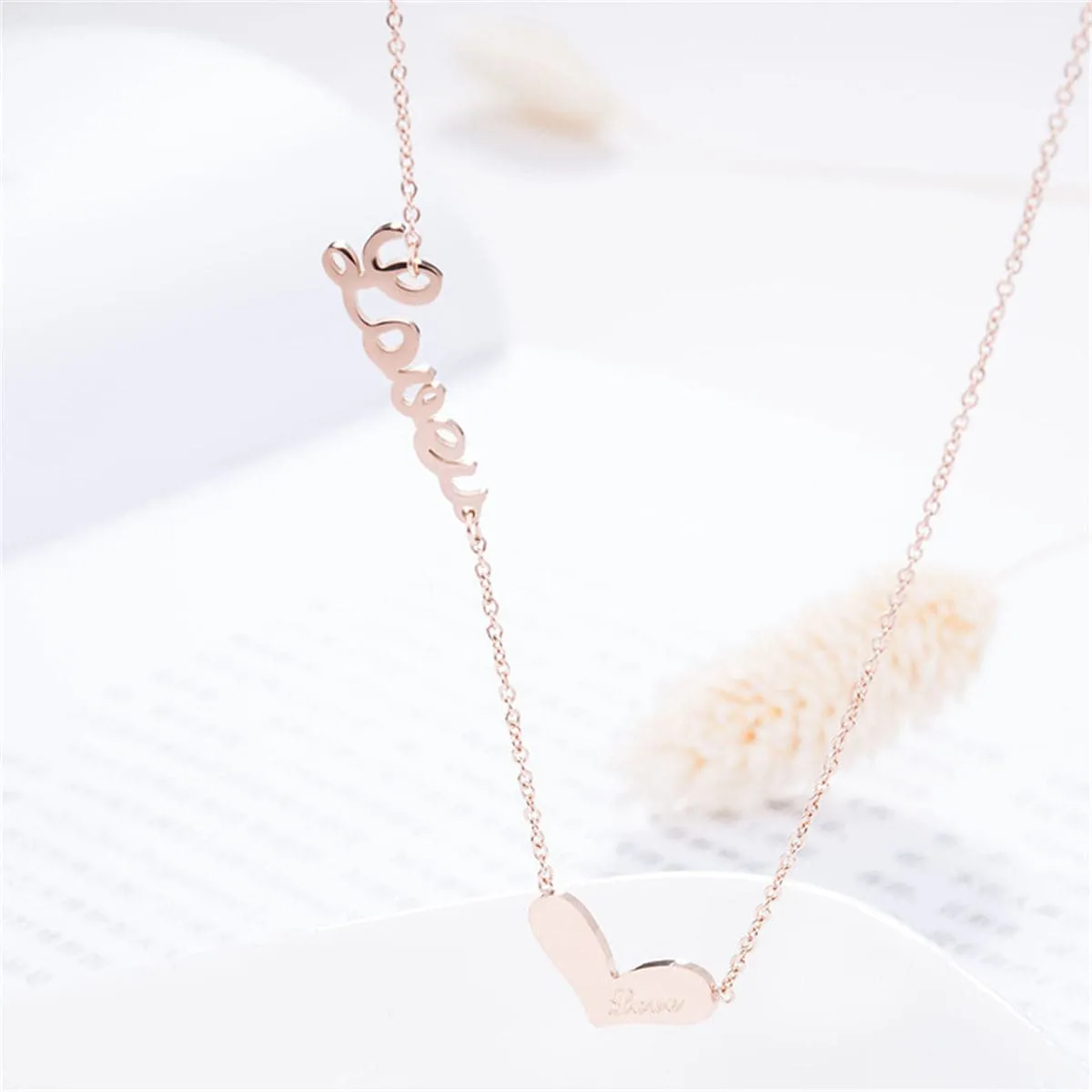 18K Rose Gold-Plated 'Love' Heart Pendant Necklace