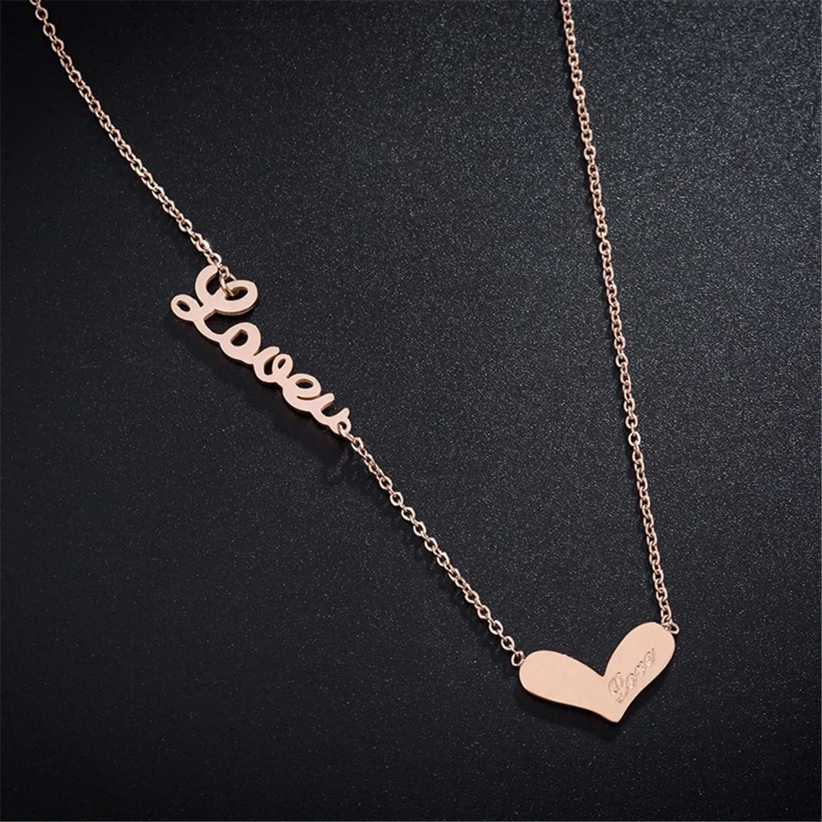 18K Rose Gold-Plated 'Love' Heart Pendant Necklace