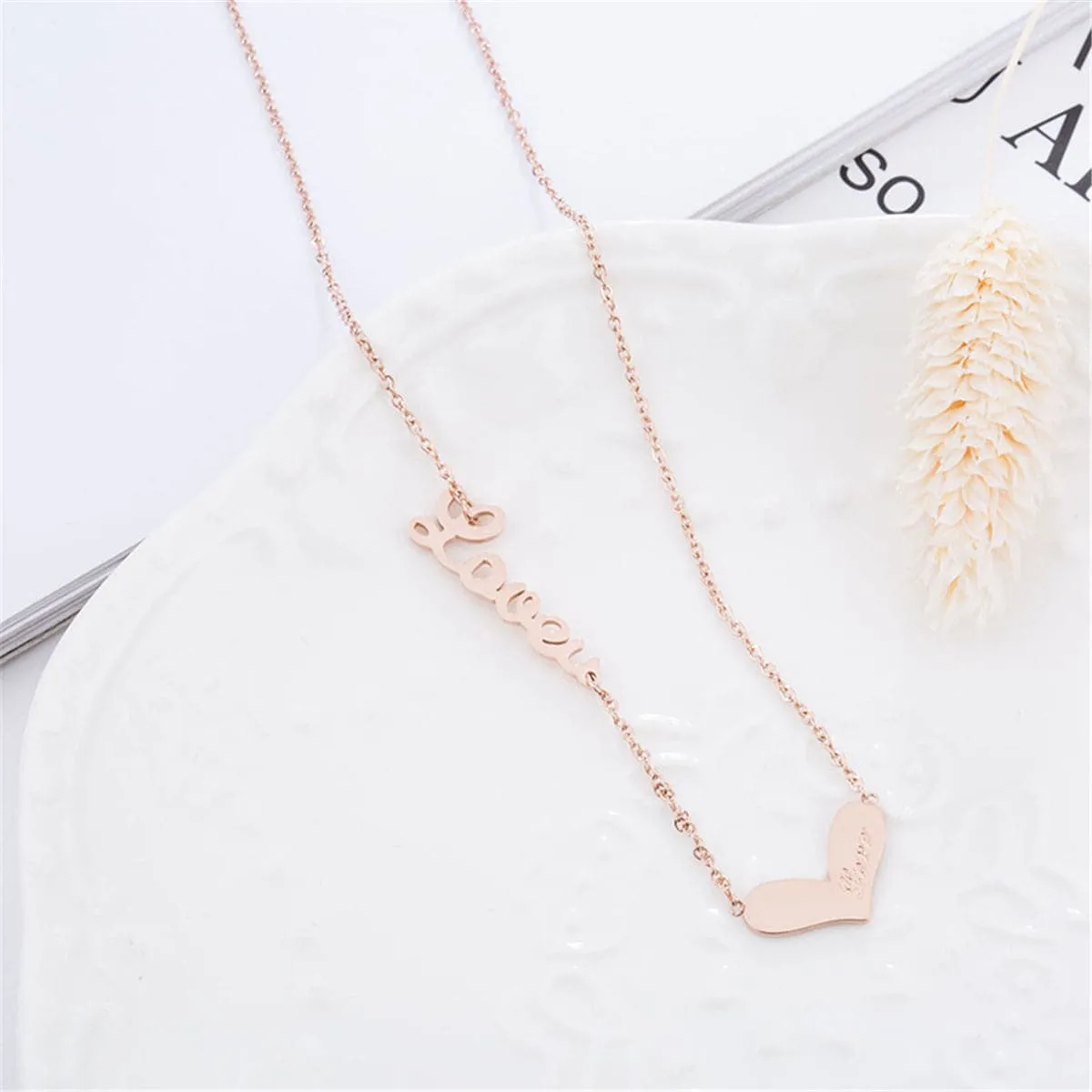 18K Rose Gold-Plated 'Love' Heart Pendant Necklace