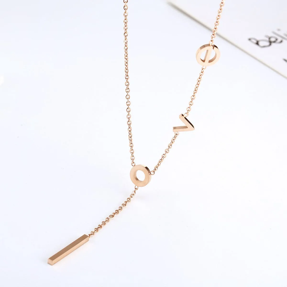 18K Rose Gold-Plated 'Love' Lariat Necklace