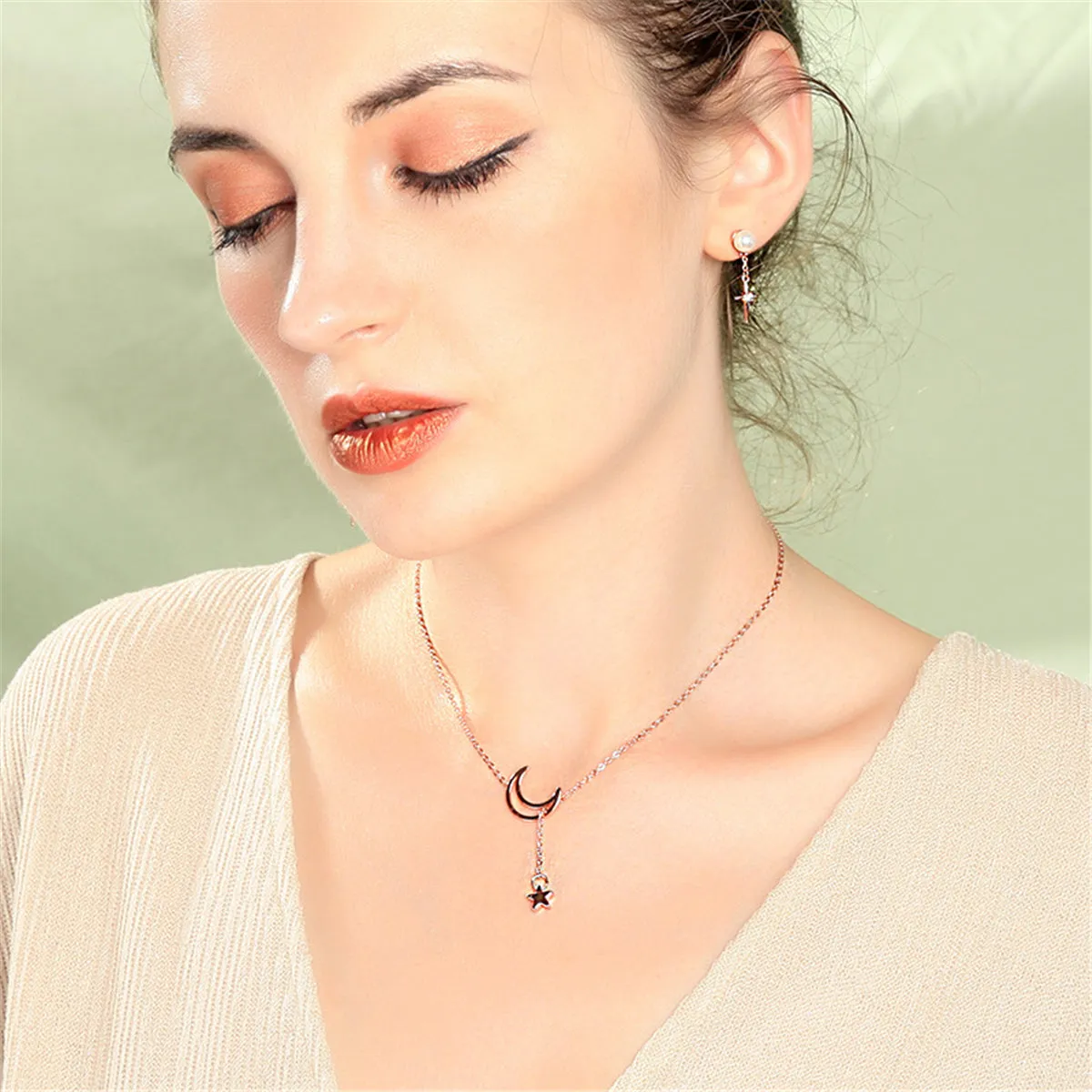 18K Rose Gold-Plated Moon & Star Pendant Necklace