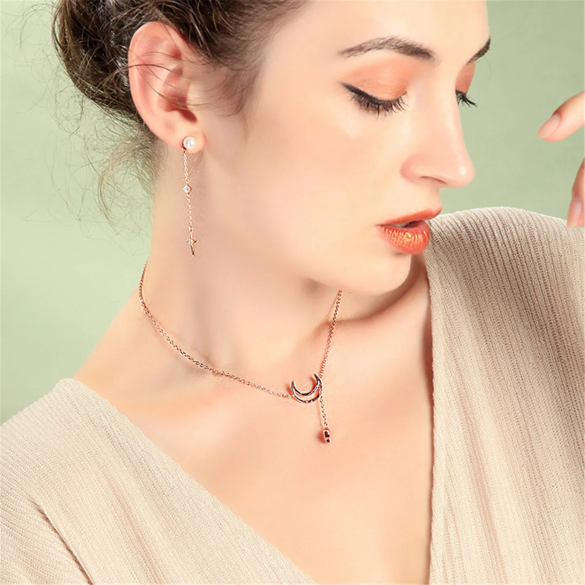 18K Rose Gold-Plated Moon & Star Pendant Necklace