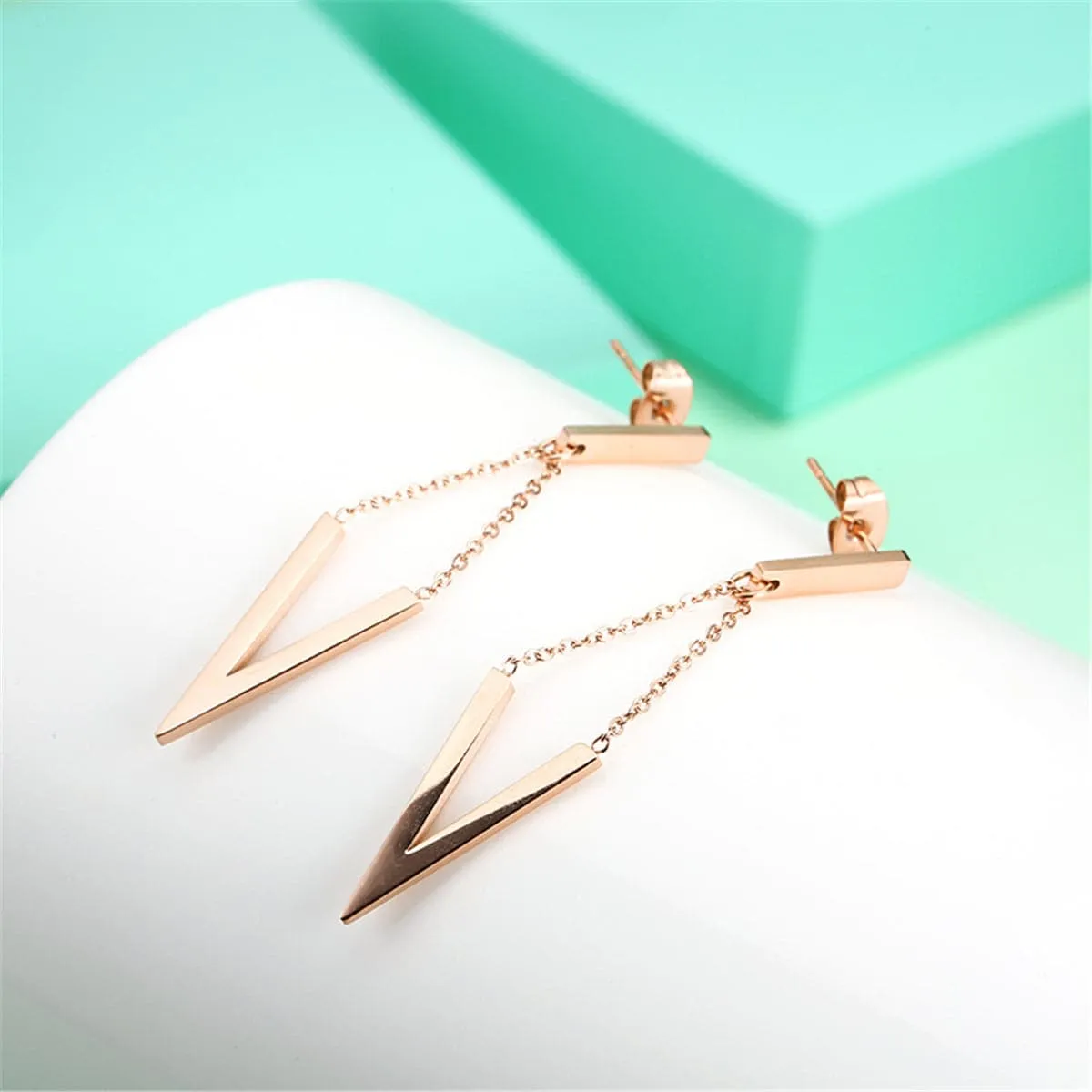 18K Rose Gold-Plated Triangle Drop Earrings