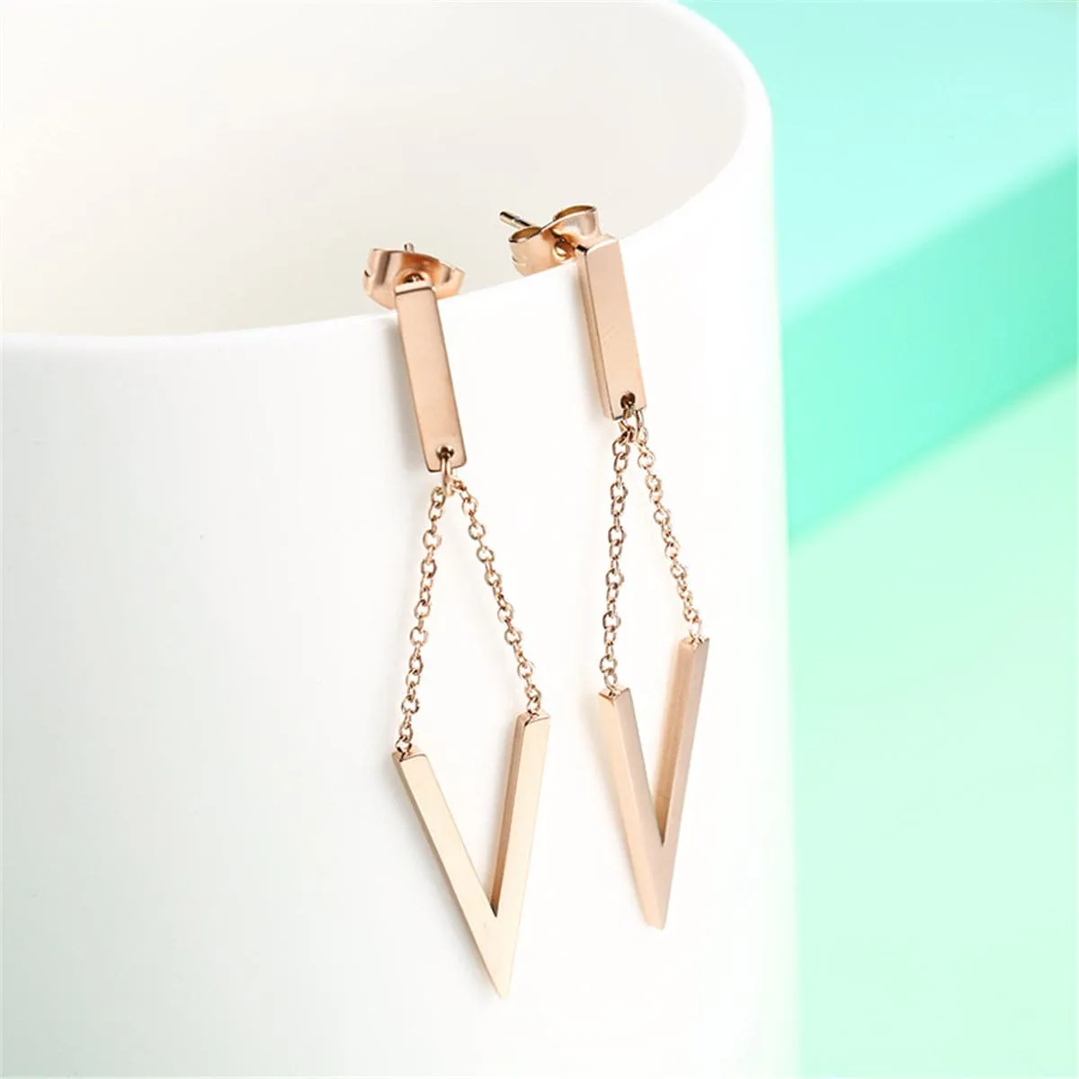 18K Rose Gold-Plated Triangle Drop Earrings