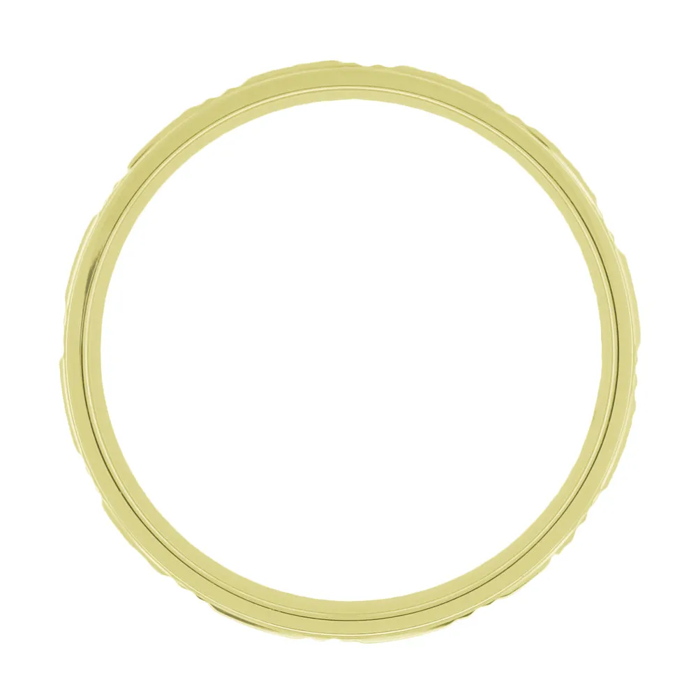 1960's Mid Century Modern Carved Stars Yellow Gold Flat Wedding Band - 5mm Wide