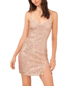 1.state Women's Sleeveless Sequin Side Slit Slip Mini Dress 8161903