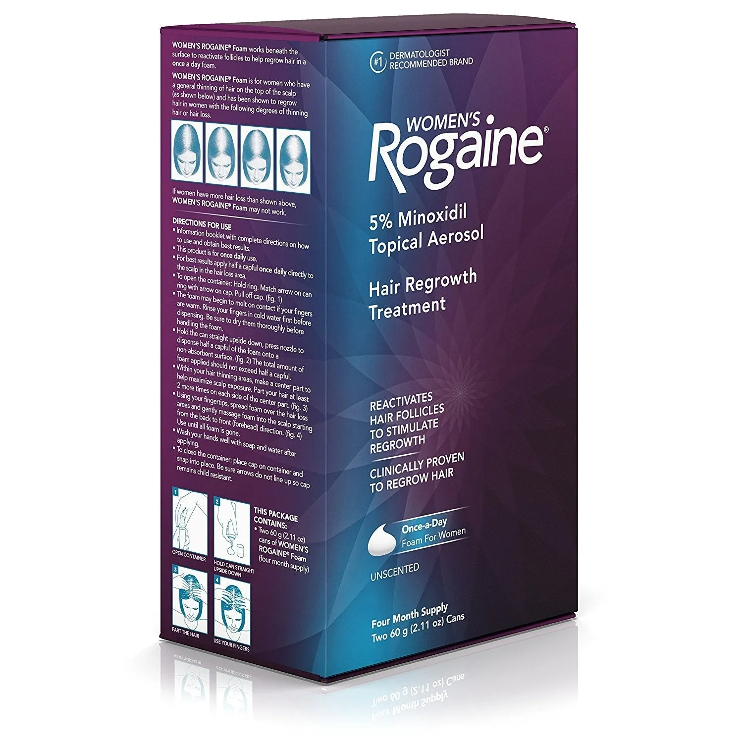 2 Month Supply Rogaine Women Once-A-Day Foam 5% Minoxidil Hair Loss