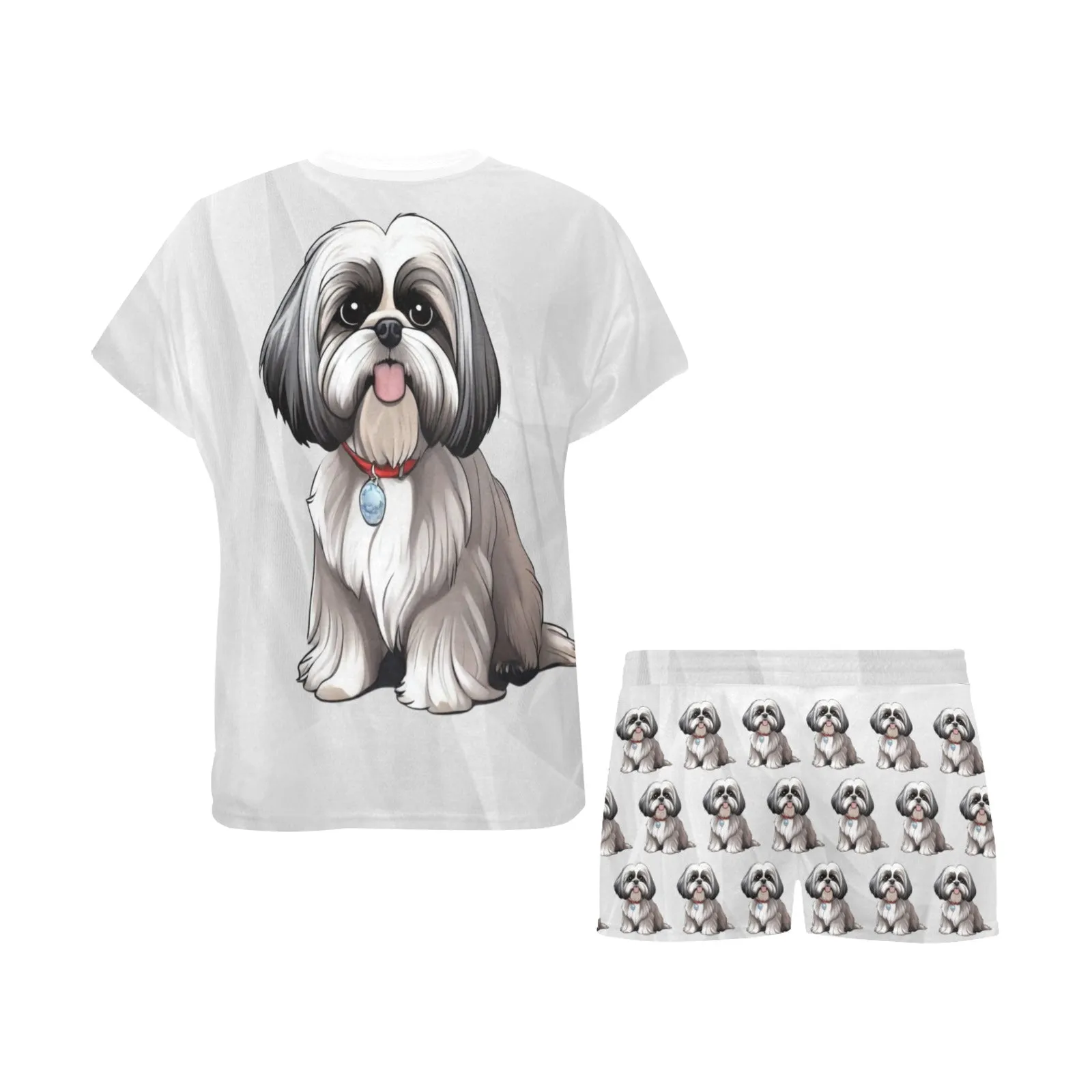 2 Piece Shih Tzu PJ Set - Silver
