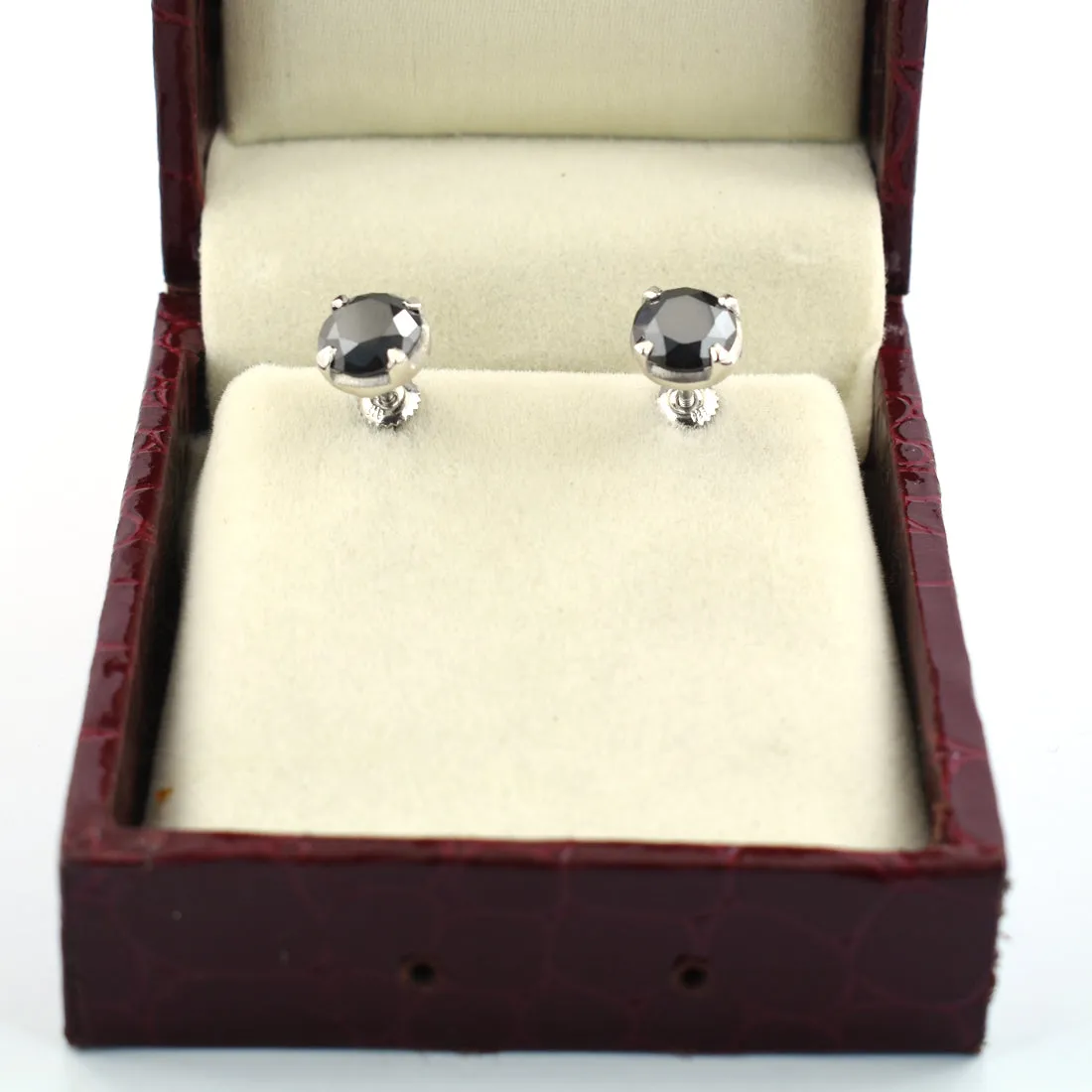 3 Ct AAA Certified Black Diamond Solitaire Studs in 925 Silver, Prong Setting. Great Shine & Elegant Look