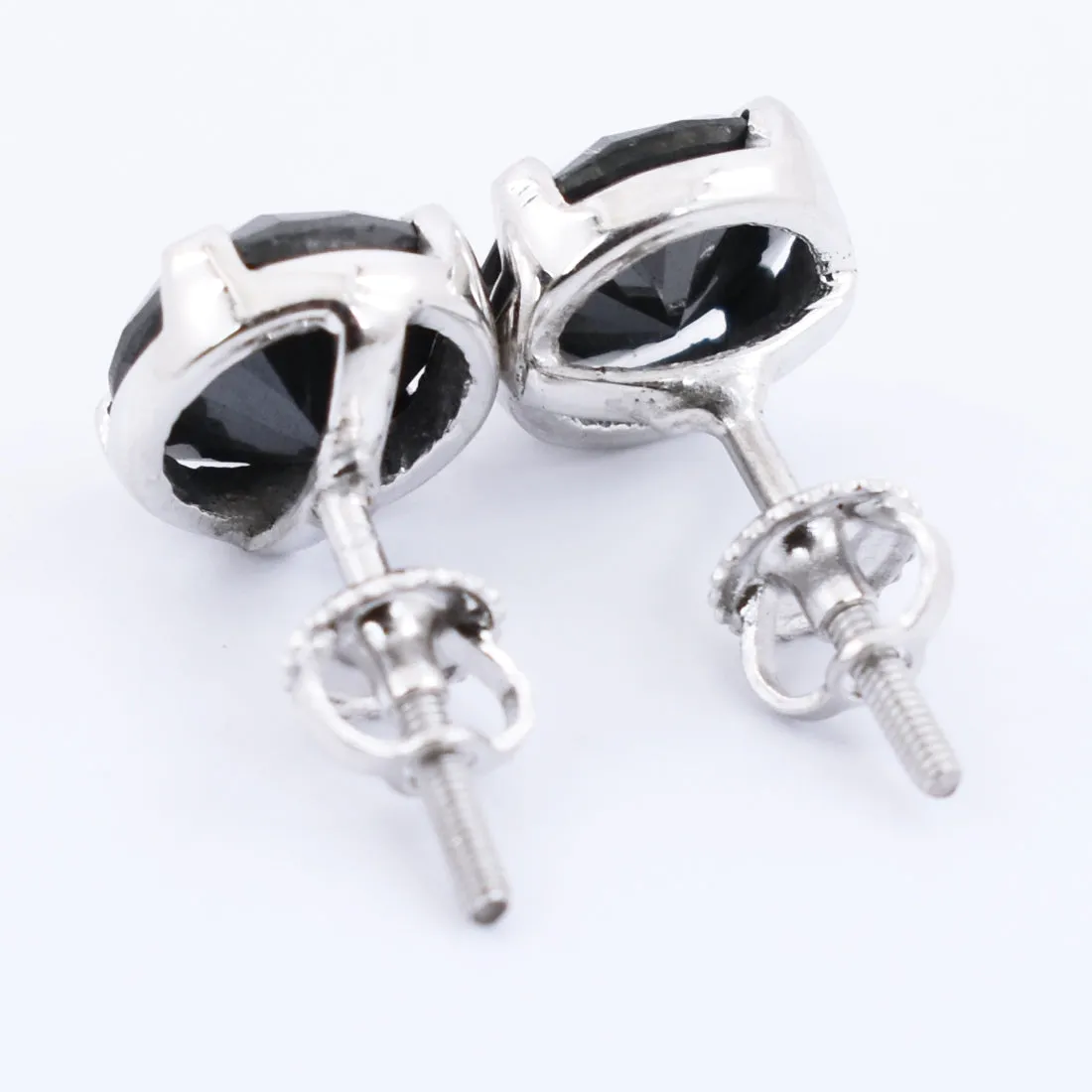 3 Ct AAA Certified Black Diamond Solitaire Studs in 925 Silver, Prong Setting. Great Shine & Elegant Look