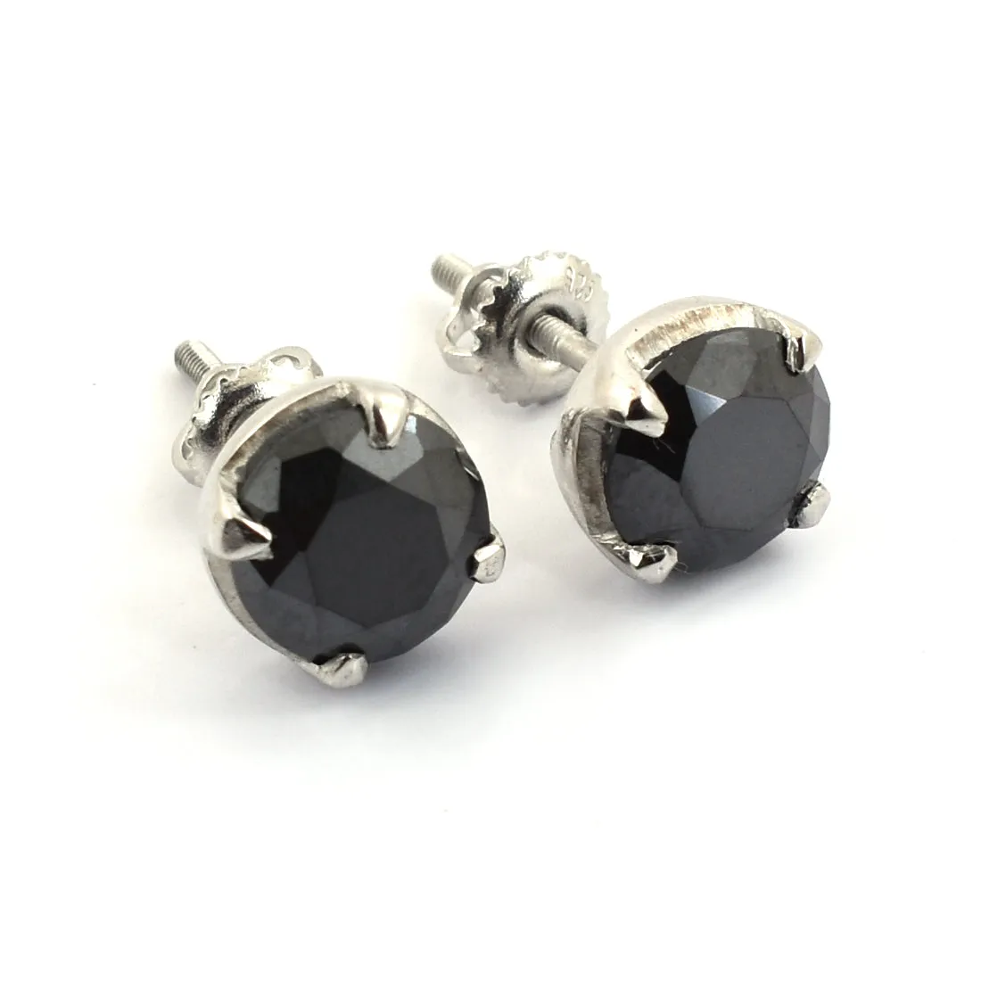 3 Ct AAA Certified Black Diamond Solitaire Studs in 925 Silver, Prong Setting. Great Shine & Elegant Look