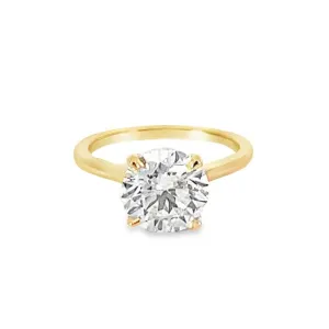 3.09 Carat Round Lab Grown Diamond Solitaire Ring in 14K Yellow Gold