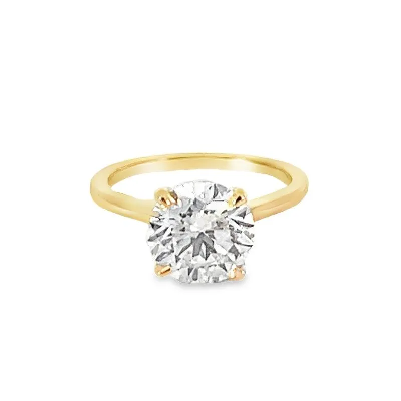 3.09 Carat Round Lab Grown Diamond Solitaire Ring in 14K Yellow Gold