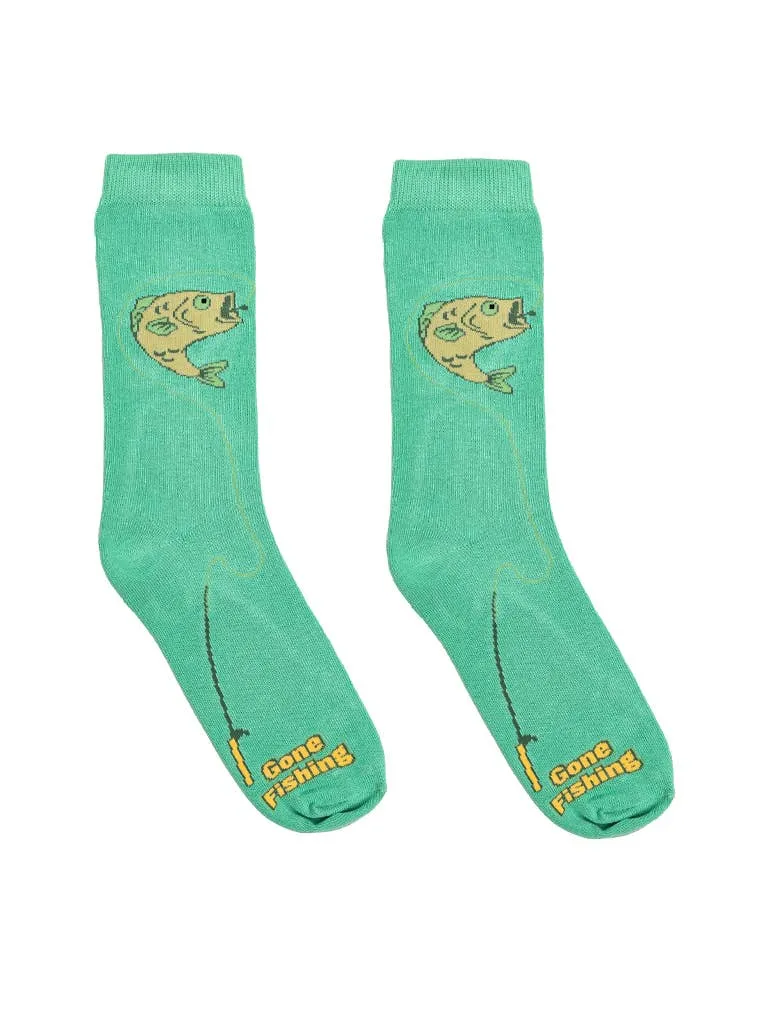 3D Packaged Crew Socks - Fish - "Gone Fishing" - Green