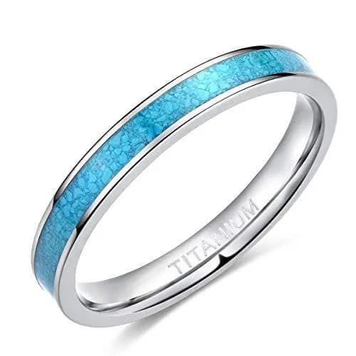 3mm Blue Turquoise Titanium Wedding Band