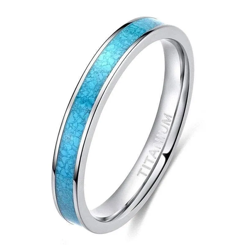 3mm Blue Turquoise Titanium Wedding Band
