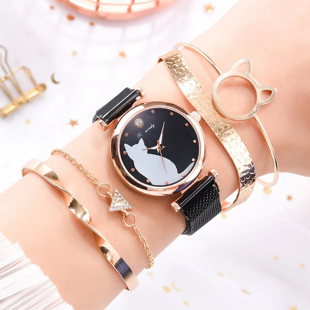 5pc Rhinestone Women's Wristwatch and Crystal Bracelets