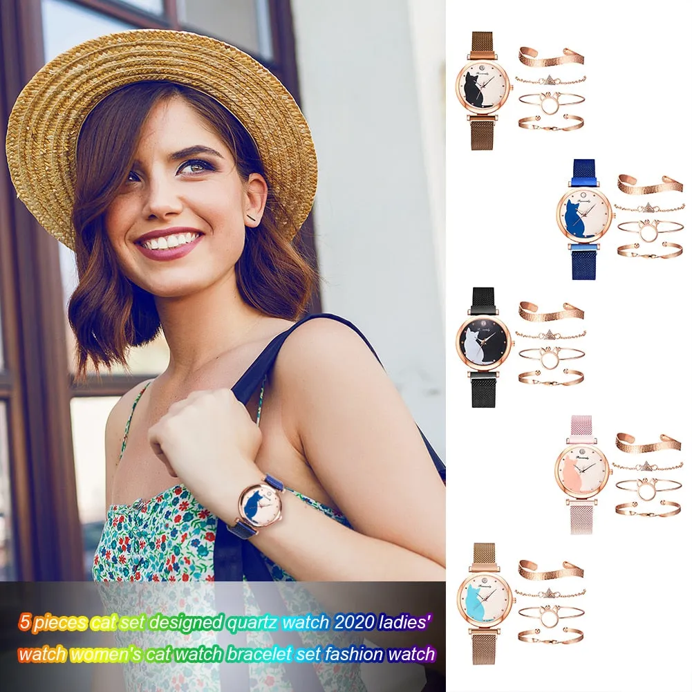 5pc Rhinestone Women's Wristwatch and Crystal Bracelets