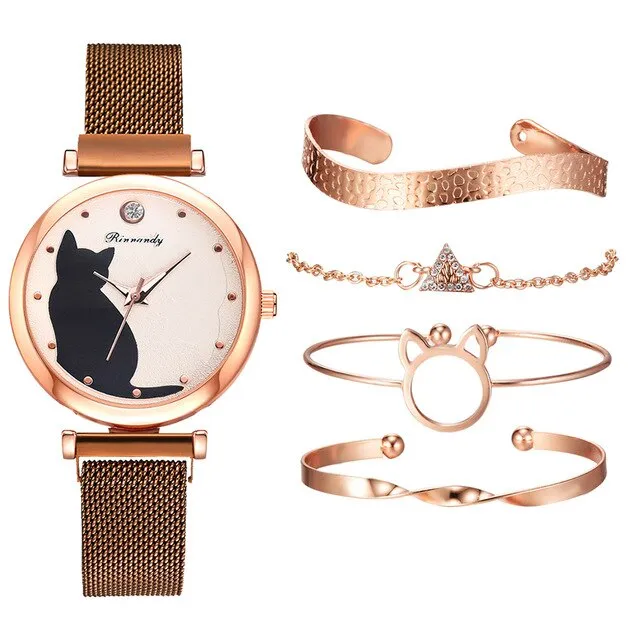 5pc Rhinestone Women's Wristwatch and Crystal Bracelets