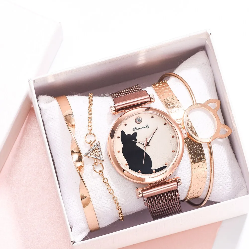 5pc Rhinestone Women's Wristwatch and Crystal Bracelets