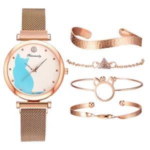 5pc Rhinestone Women's Wristwatch and Crystal Bracelets