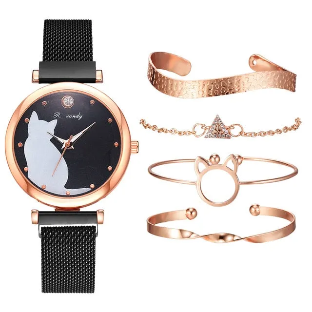 5pc Rhinestone Women's Wristwatch and Crystal Bracelets