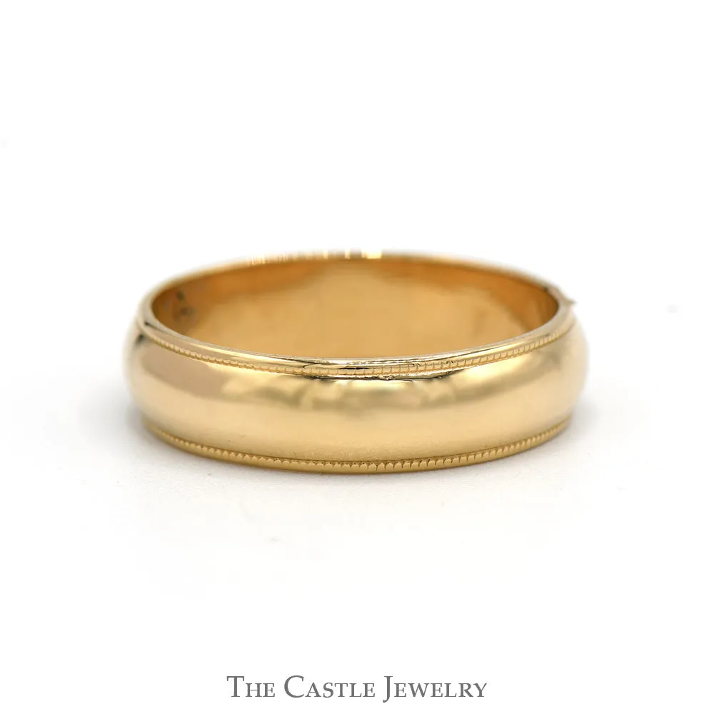 6mm Polished Wedding Band with Milgrain Edges in 14k Yellow Gold