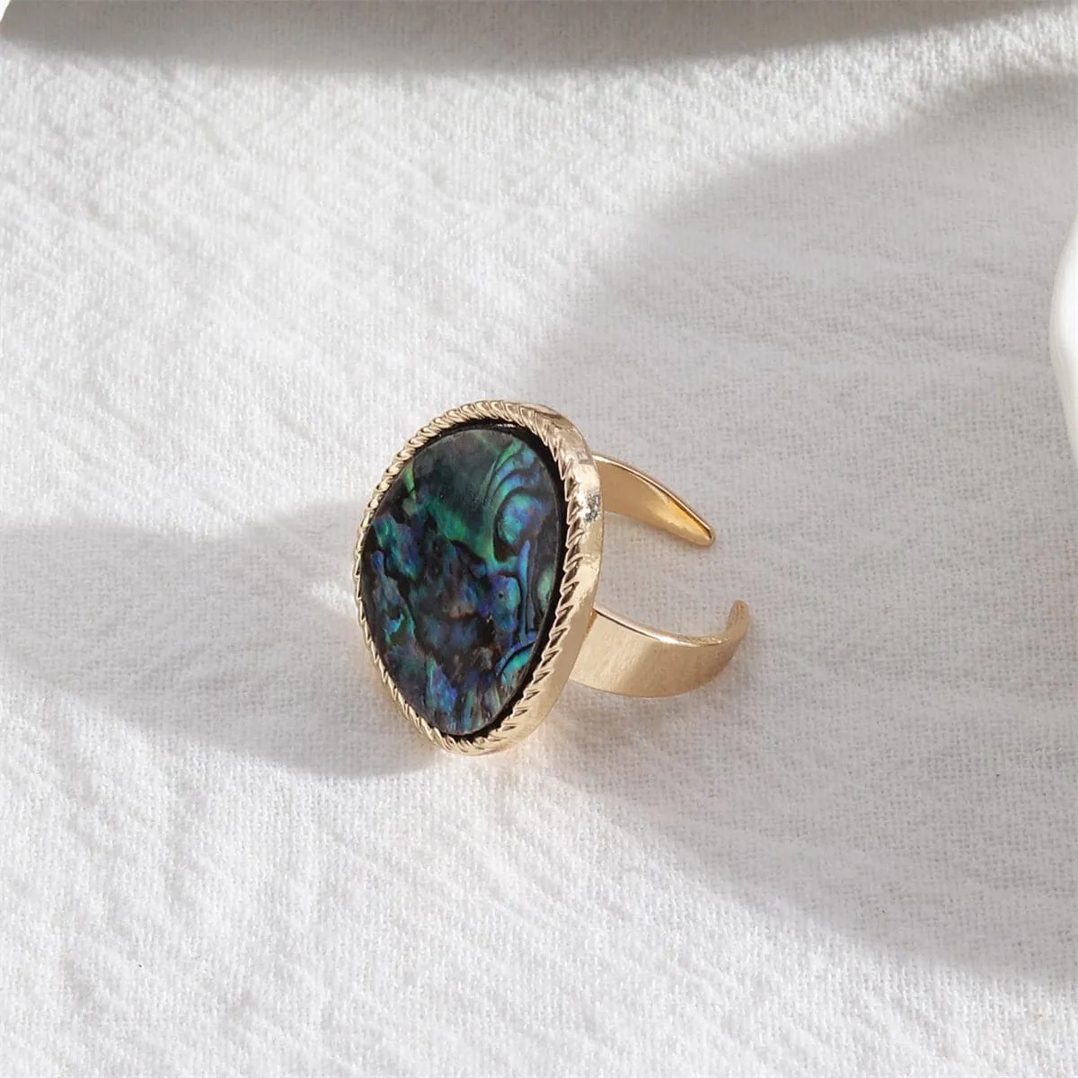 Abalone Shell & 18K Gold-Plated Triangle Open Ring