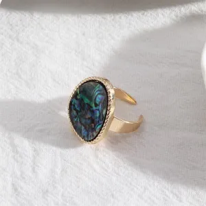 Abalone Shell & 18K Gold-Plated Triangle Open Ring