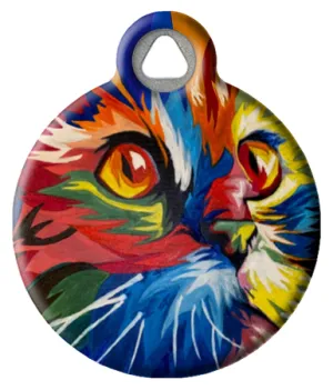 Abstract Multicolor Cat Face Cat Name Tag