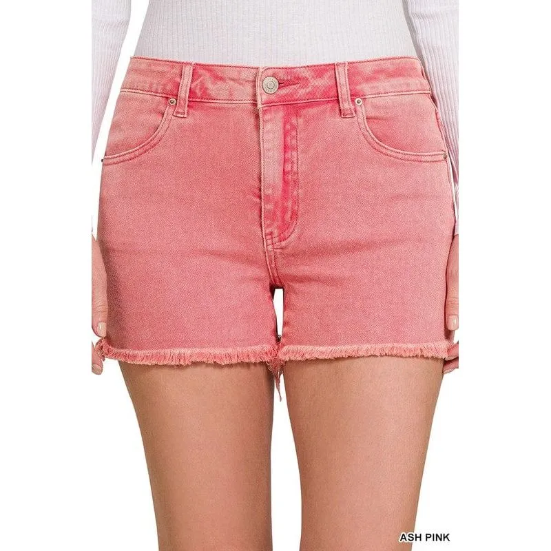 Acid Washed Frayed Cutoff Hem Shorts
