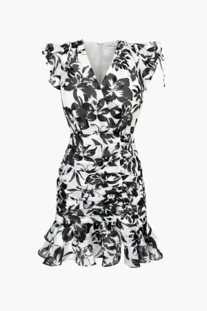 Adelyn Rae Camila Ruched Textured Mini Dress - Black/White
