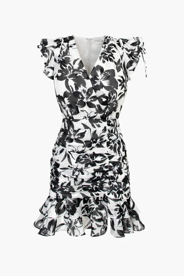 Adelyn Rae Camila Ruched Textured Mini Dress - Black/White