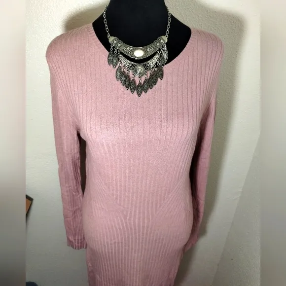 American Eagle Outfitters Pink Ribbed Soft Sweater Dress - Size L