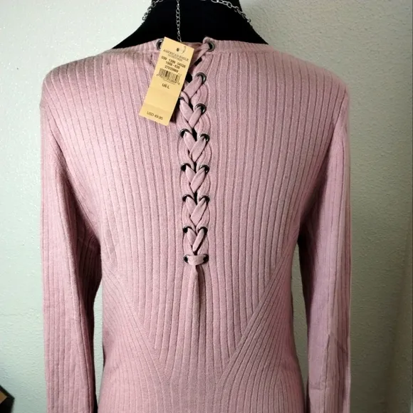 American Eagle Outfitters Pink Ribbed Soft Sweater Dress - Size L