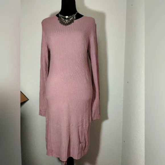 American Eagle Outfitters Pink Ribbed Soft Sweater Dress - Size L
