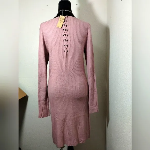 American Eagle Outfitters Pink Ribbed Soft Sweater Dress - Size L