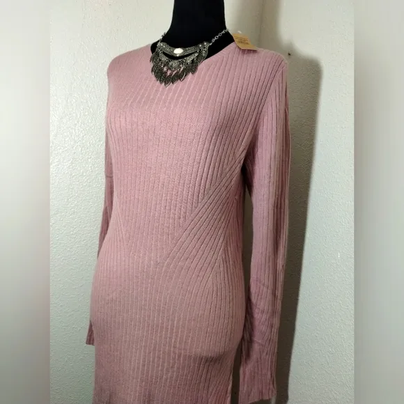 American Eagle Outfitters Pink Ribbed Soft Sweater Dress - Size L