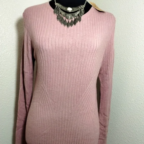 American Eagle Outfitters Pink Ribbed Soft Sweater Dress - Size L