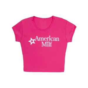 American Milf Baby Rib Crop Top - Hot Pink