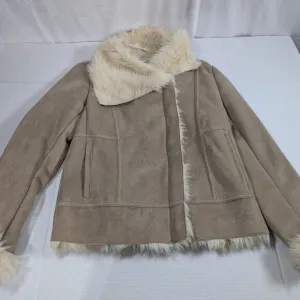Ann Taylor Faux Shearling Moto zip up faux fur lined Women's Small EUC!