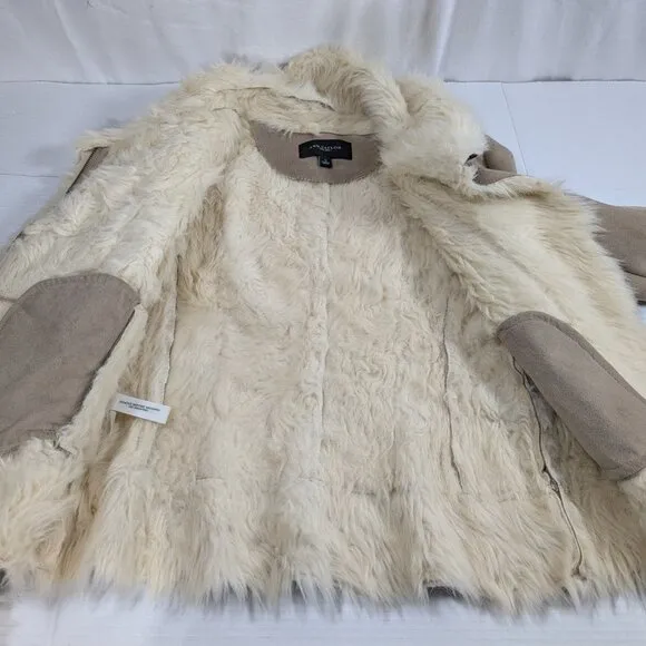Ann Taylor Faux Shearling Moto zip up faux fur lined Women's Small EUC!