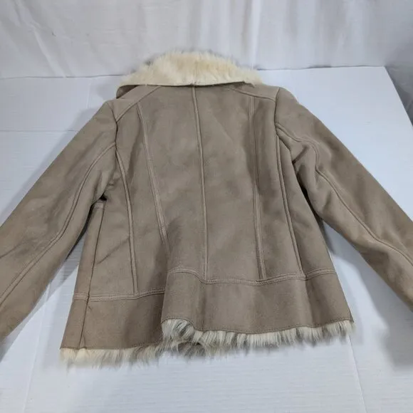 Ann Taylor Faux Shearling Moto zip up faux fur lined Women's Small EUC!