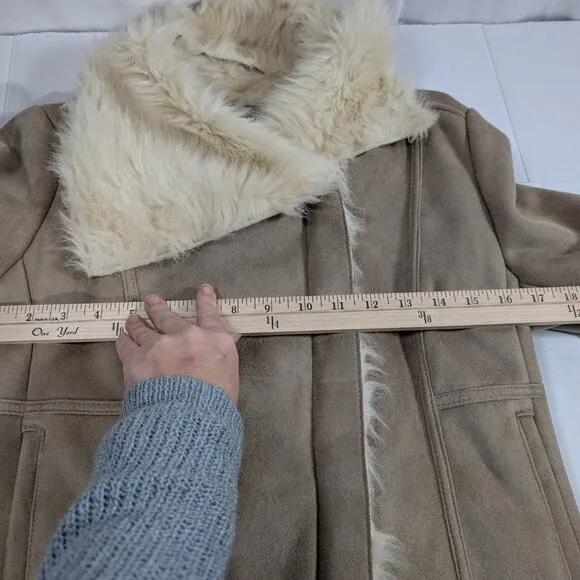 Ann Taylor Faux Shearling Moto zip up faux fur lined Women's Small EUC!