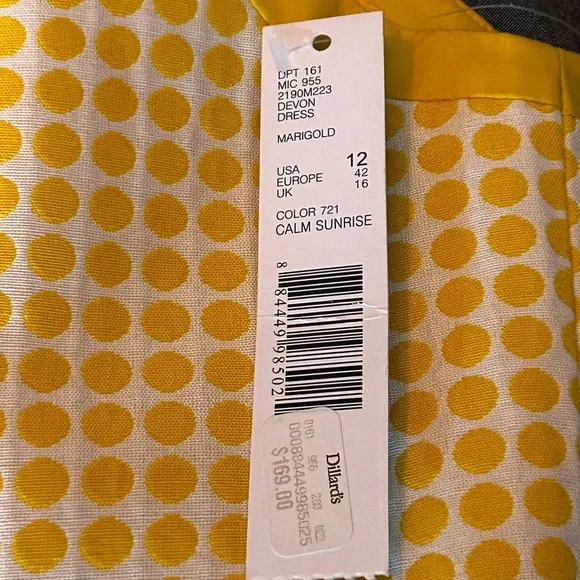 Antonio Melani Yellow and White Polka Dot Dress Size 12 NWT