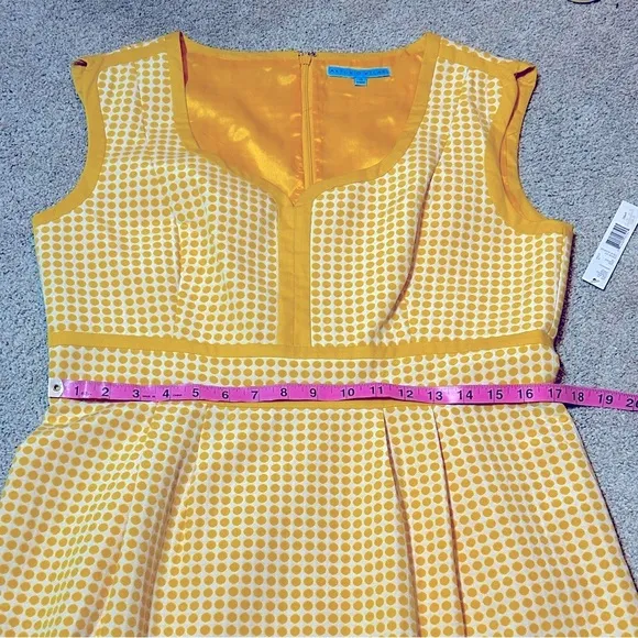 Antonio Melani Yellow and White Polka Dot Dress Size 12 NWT