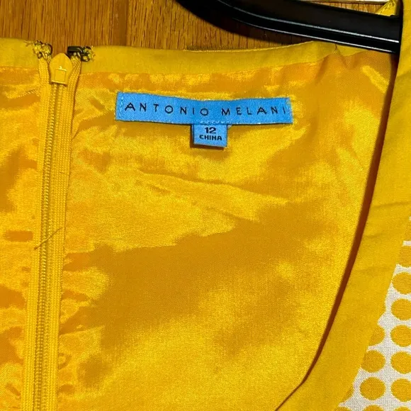 Antonio Melani Yellow and White Polka Dot Dress Size 12 NWT