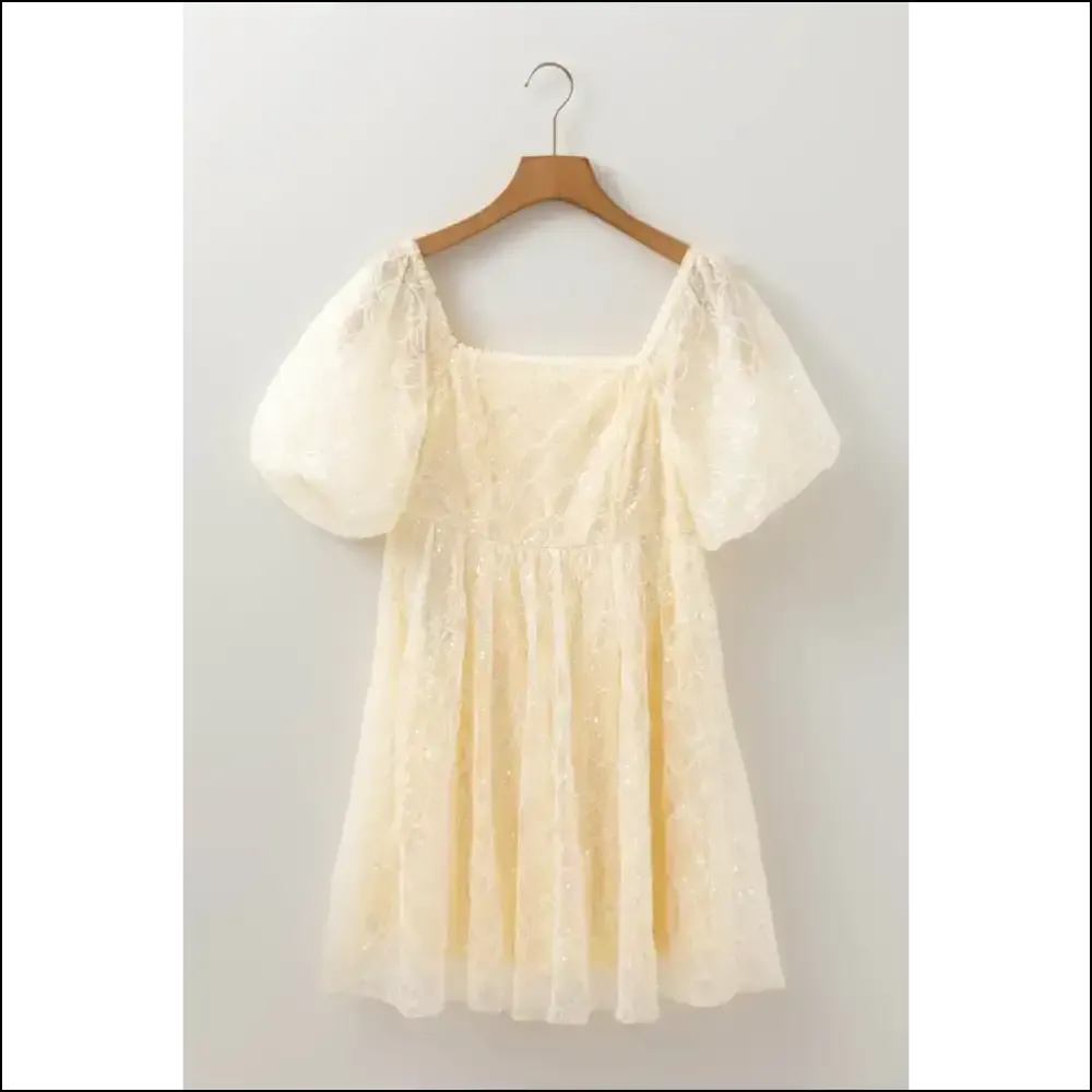 Apricot Sequin Bubble Sleeve Dress: Curves  🍑✨ Needful Things