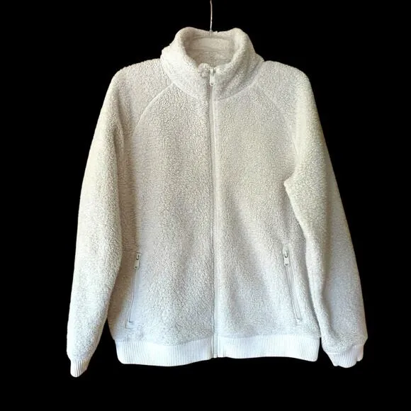 Athleta Tugga Fleece Jacket Women's Size M Full Zip Ivory Cream