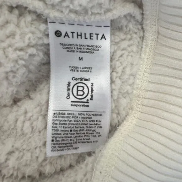 Athleta Tugga Fleece Jacket Women's Size M Full Zip Ivory Cream
